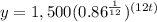 y=1,500(0.86^{\frac{1}{12}})^{(12t)}