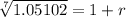 \sqrt[7]{1.05102} = 1+r