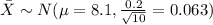 \bar X \sim N(\mu=8.1, \frac{0.2}{\sqrt{10}}=0.063)