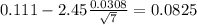 0.111-2.45\frac{0.0308}{\sqrt{7}}=0.0825