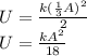 U=\frac{k(\frac{1}{3}A)^2}{2}\\U=\frac{kA^2}{18}