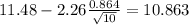 11.48-2.26\frac{0.864}{\sqrt{10}}=10.863