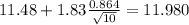 11.48+1.83\frac{0.864}{\sqrt{10}}=11.980
