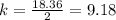 k = \frac{18.36}{2} = 9.18