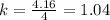 k = \frac{4.16}{4} = 1.04