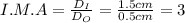 I.M.A=\frac{D_I}{D_O}=\frac{1.5 cm}{0.5 cm}=3