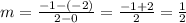 m=\frac{-1-(-2)}{2-0}=\frac{-1+2}{2}=\frac{1}{2}