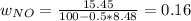 w_{NO}=\frac{15.45}{100-0.5*8.48}=0.16
