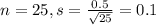 n = 25, s = \frac{0.5}{\sqrt{25}} = 0.1
