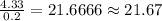 \frac{4.33}{0.2}= 21.6666 \approx 21.67