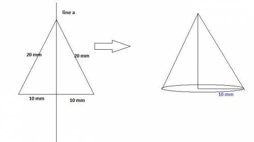 The equilateral triangle shown is rotated about line a. each side of the triangle measures 20 mm. wh