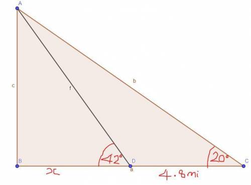the angles of elevation of a hot air balloon from the two points on level ground are 20° and 42° res