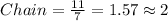 Chain=\frac {11}{7}=1.57\approx 2