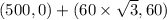 (500, 0) + (60 \times \sqrt{3}, 60)