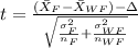 t=\frac{(\bar X_{F}-\bar X_{WF})-\Delta}{\sqrt{\frac{\sigma^2_{F}}{n_{F}}+\frac{\sigma^2_{WF}}{n_{WF}}}}