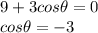 9+3cos\theta=0\\cos\theta =-3