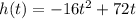 h(t)=-16t^{2} +72t