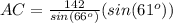 AC=\frac{142}{sin(66^o)}(sin(61^o))