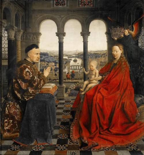 Which parts of this painting show the renaissance interest in the secular world?  check all that app