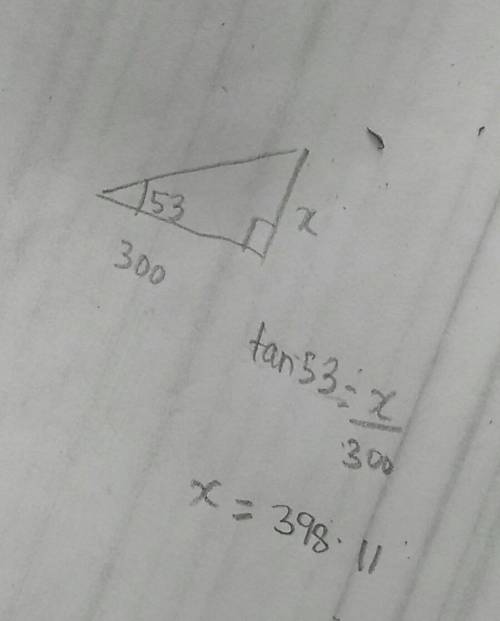 The angle of depression is 53 degrees. solve for x. correct answer will get brainliest