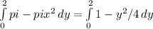 \int\limits^2_0 {pi - pix^{2} } \, dy = \int\limits^2_0 {1 - y^{2}/4 } \, dy