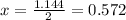 x=\frac{1.144}{2}=0.572