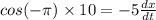 cos(-\pi)\times 10=-5\frac{dx}{dt}