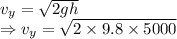 v_y=\sqrt{2gh}\\\Rightarrow v_y=\sqrt{2\times 9.8\times 5000}