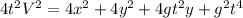 4t^{2}V^{2} = 4x^{2} + 4y^{2} + 4gt^{2}y + g^{2}t^{4}