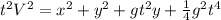 t^{2}V^{2} = x^{2} + y^{2} + gt^{2}y + \frac{1}{4}g^{2}t^{4}