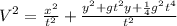 V^{2} = \frac{x^{2}}{t^{2}} + \frac{y^{2} + gt^{2}y + \frac{1}{4}g^{2}t^{4}}{t^{2}}