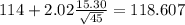 114+2.02\frac{15.30}{\sqrt{45}}=118.607