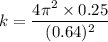 k=\dfrac{4\pi^2\times 0.25}{(0.64)^2}