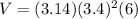 V=(3.14)(3.4)^{2}(6)