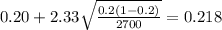 0.20 + 2.33 \sqrt{\frac{0.2(1-0.2)}{2700}}=0.218