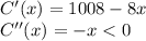 C'(x) = 1008-8x \\C''(x)= -x