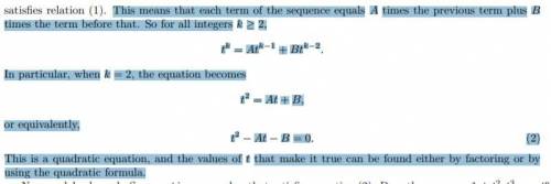Suppose a sequence of the form 1, t, t2, t3, , tn where t ≠ 0, satisfies the given recurrence relati
