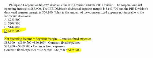 Phillipson corporation has two divisions:  the ieb division and the pih division. the corporation's