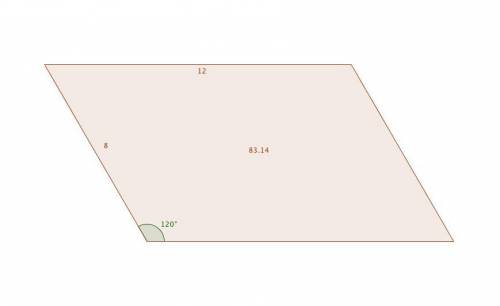 Find the area of a parallelogram with sides of 12 inches and 8 inches if one of the angles is 1200 4