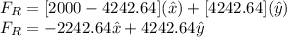 F_R = [2000 - 4242.64](\^{x}) + [4242.64](\^{y})\\F_R = -2242.64\^{x} + 4242.64\^{y}