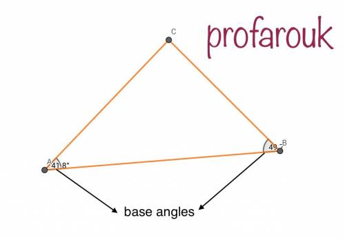 Complete the following:  the base angle in an isosceles triangle