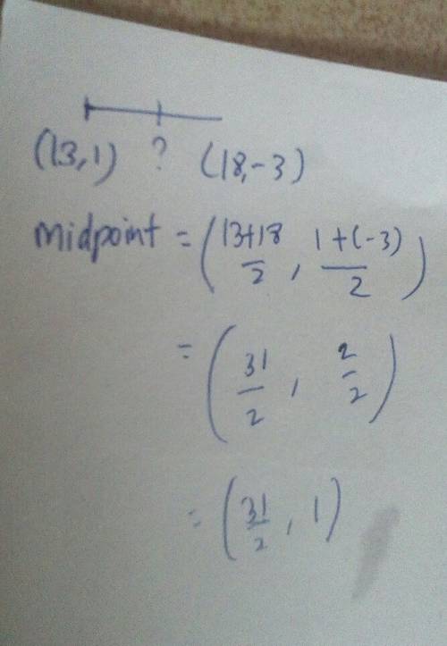 What is the midpoint of (18, -3) and (13, 1)