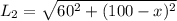 L_2=\sqrt{60^2+(100-x)^2}