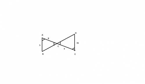 What is the value of x?  enter your answer in the box. x = in. a bow tie shape polygon made of two b