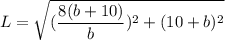L = \sqrt{(\dfrac{8(b+10)}{b})^2+(10+b)^2}