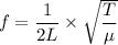 f=\dfrac{1}{2L}\times\sqrt{ \dfrac{T}{\mu}}