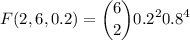 \displaystyle F(2,6,0.2)=\binom{6}{2}0.2^2 0.8^{4}