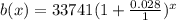 b(x) = 33741(1 +  \frac{0.028}{1} ) {}^{x}