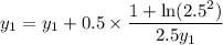 y_1=y_1+0.5\times\dfrac{1+\ln(2.5^2)}{2.5y_1}