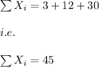 \sum X_i=3+12+30\\\\i.e.\\\\\sum X_i=45